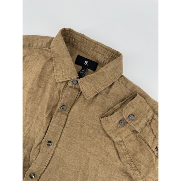 Banana Republic Mens Linen Shirt Large Standard Fit Brown Button Down - Picture 1 of 14